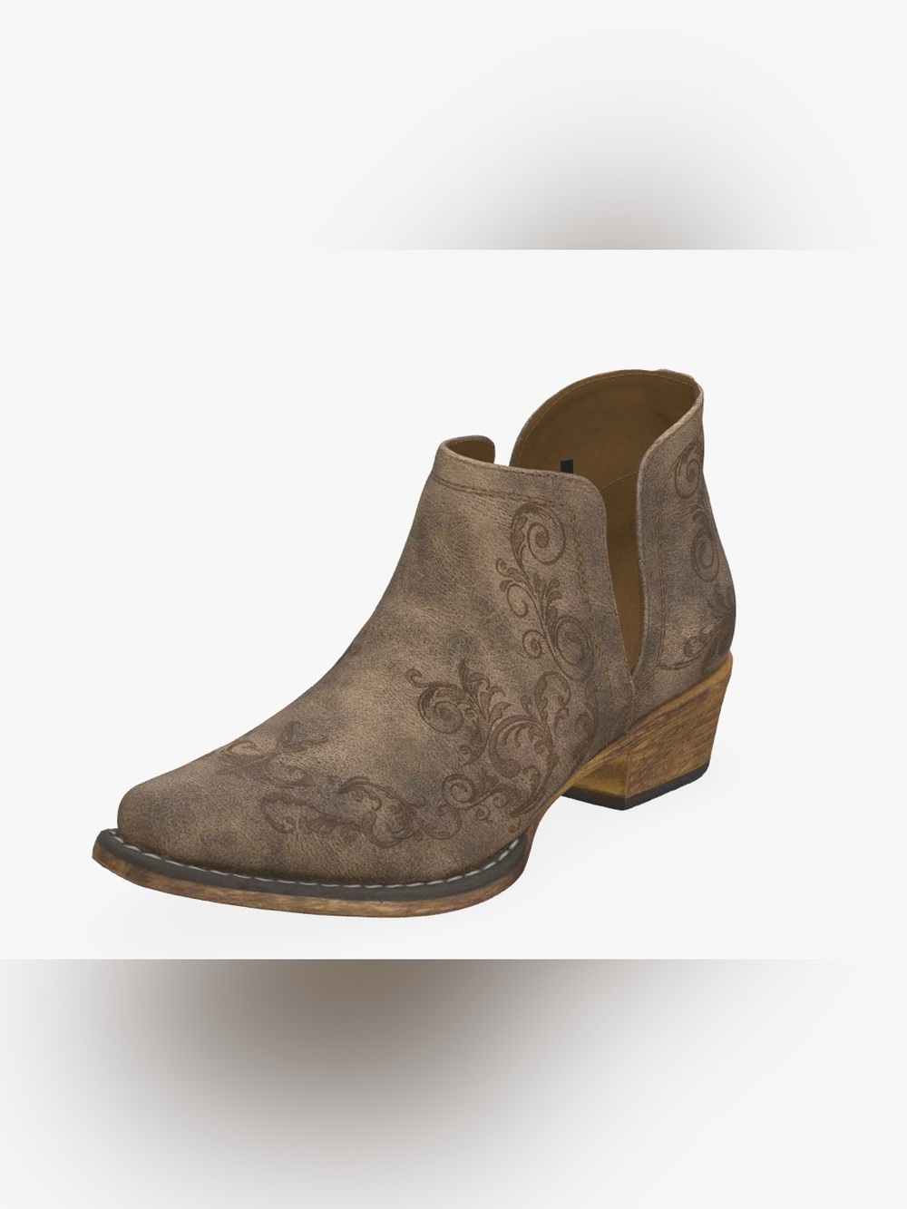 Roper Taupe Floral-Embossed Ankle Booties - Picture 4 of 8